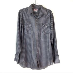 TemTex Vintage Blue Plaid Snap Front Long Sleeve Casual Shirt Mens XL(?)